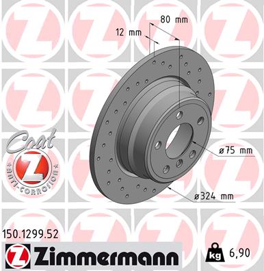 ZIMMERMANN Hátsó féktárcsa 150.1299.52_ZIM