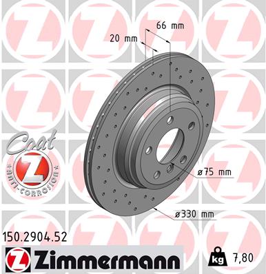 ZIMMERMANN Hátsó féktárcsa 150.2904.52_ZIM