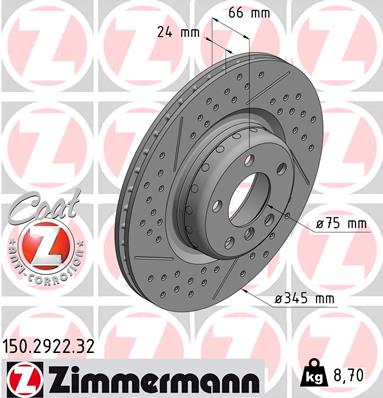 ZIMMERMANN Hátsó féktárcsa 150.2922.32_ZIM