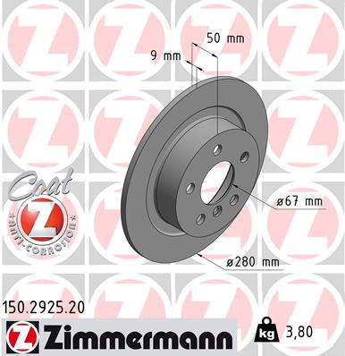 ZIMMERMANN Hátsó féktárcsa 150.2925.20_ZIM