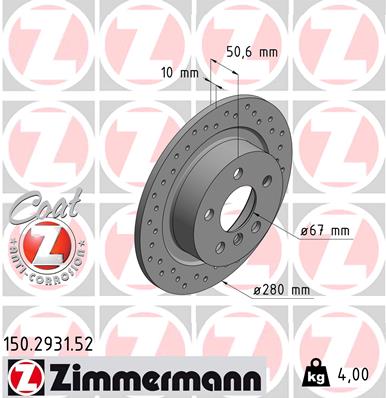 ZIMMERMANN Hátsó féktárcsa 150.2931.52_ZIM