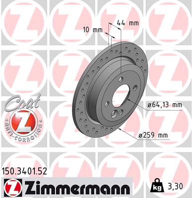 ZIMMERMANN Hátsó féktárcsa 150.3401.52_ZIM