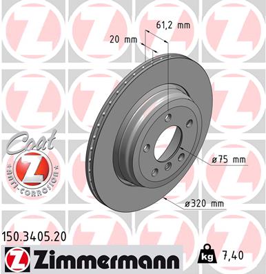 ZIMMERMANN Hátsó féktárcsa 150.3405.20_ZIM