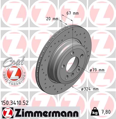 ZIMMERMANN Hátsó féktárcsa 150.3410.52_ZIM