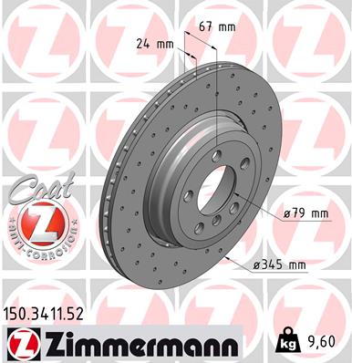 ZIMMERMANN Hátsó féktárcsa 150.3411.52_ZIM