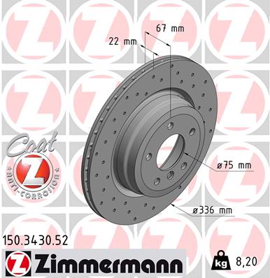 ZIMMERMANN Hátsó féktárcsa 150.3430.52_ZIM