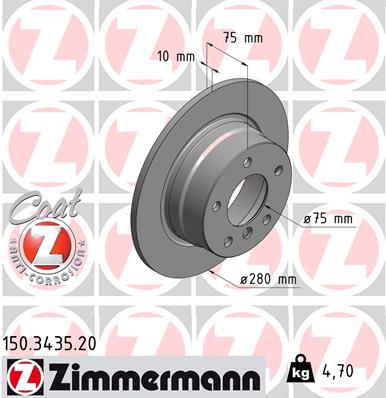 ZIMMERMANN Hátsó féktárcsa 150.3435.20_ZIM