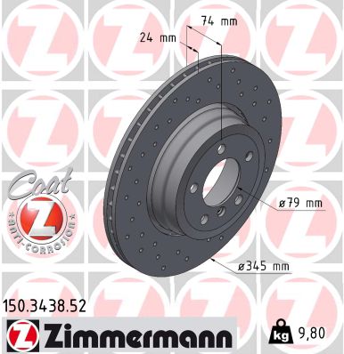 ZIMMERMANN Hátsó féktárcsa 150.3438.52_ZIM