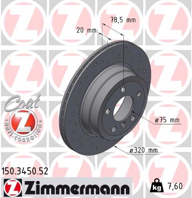 ZIMMERMANN Hátsó féktárcsa 150.3450.52_ZIM