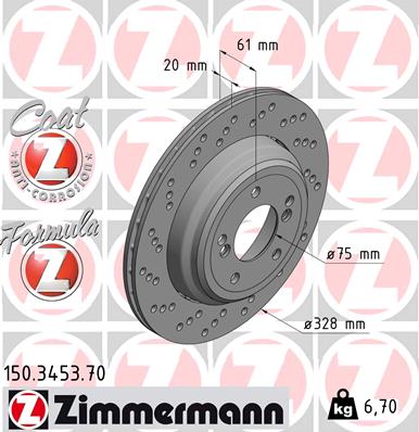 ZIMMERMANN Hátsó féktárcsa 150.3453.70_ZIM