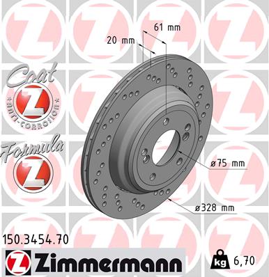 ZIMMERMANN Hátsó féktárcsa 150.3454.70_ZIM