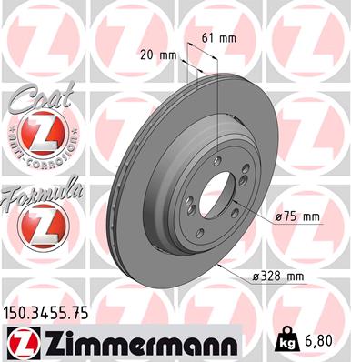 ZIMMERMANN Hátsó féktárcsa 150.3455.75_ZIM