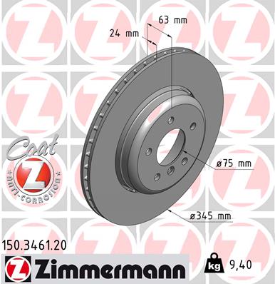 ZIMMERMANN Hátsó féktárcsa 150.3461.20_ZIM