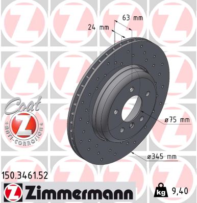 ZIMMERMANN Hátsó féktárcsa 150.3461.52_ZIM