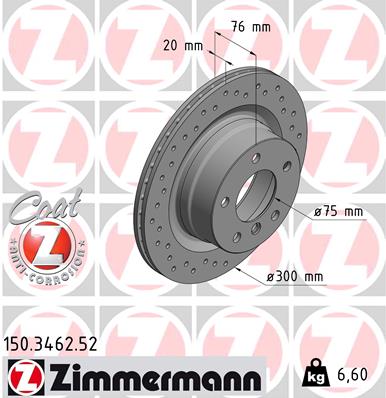 ZIMMERMANN Hátsó féktárcsa 150.3462.52_ZIM