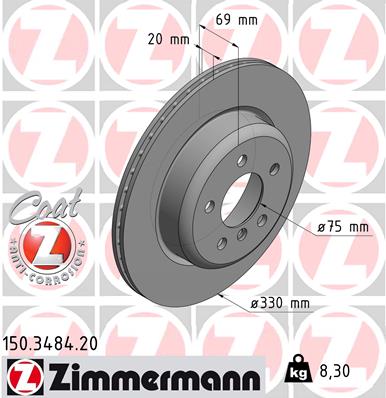 ZIMMERMANN Hátsó féktárcsa 150.3484.20_ZIM