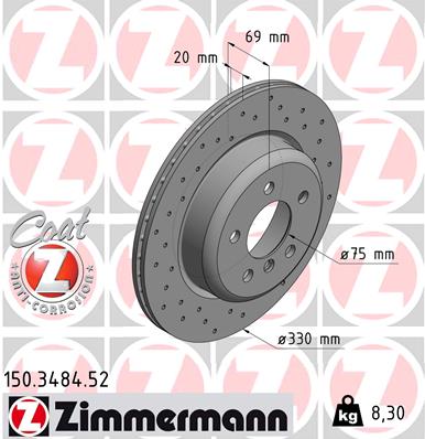 ZIMMERMANN Hátsó féktárcsa 150.3484.52_ZIM