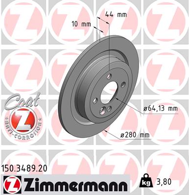 ZIMMERMANN Hátsó féktárcsa 150.3489.20_ZIM