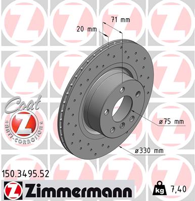 ZIMMERMANN Hátsó féktárcsa 150.3495.52_ZIM