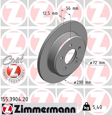 ZIMMERMANN Hátsó féktárcsa 155.3904.20_ZIM