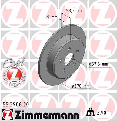 ZIMMERMANN Hátsó féktárcsa 155.3906.20_ZIM