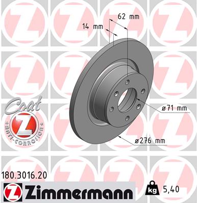 ZIMMERMANN Hátsó féktárcsa 180.3016.20_ZIM