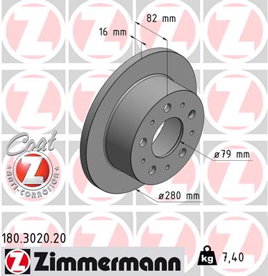 ZIMMERMANN Hátsó féktárcsa 180.3020.20_ZIM