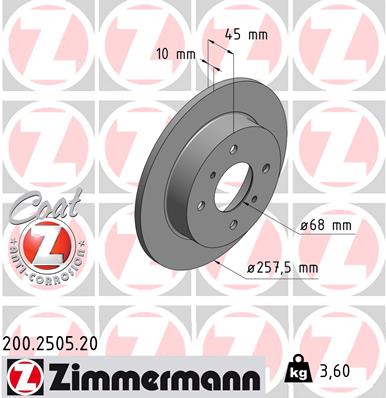 ZIMMERMANN Hátsó féktárcsa 200.2505.20_ZIM