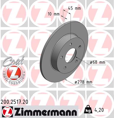 ZIMMERMANN Hátsó féktárcsa 200.2517.20_ZIM