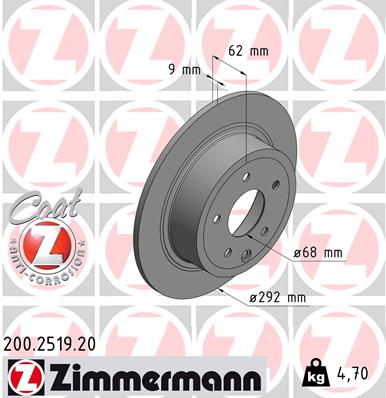 ZIMMERMANN Hátsó féktárcsa 200.2519.20_ZIM