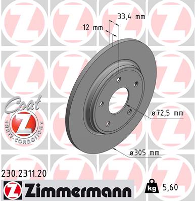 ZIMMERMANN Hátsó féktárcsa 230.2311.20_ZIM