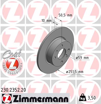 ZIMMERMANN Hátsó féktárcsa 230.2352.20_ZIM