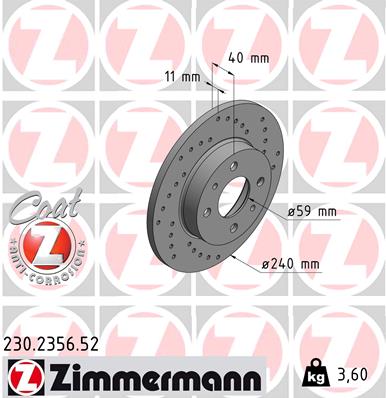 ZIMMERMANN Hátsó féktárcsa 230.2356.52_ZIM