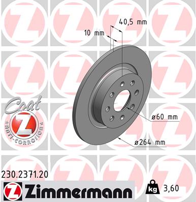 ZIMMERMANN Hátsó féktárcsa 230.2371.20_ZIM