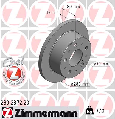 ZIMMERMANN Hátsó féktárcsa 230.2372.20_ZIM