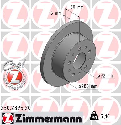 ZIMMERMANN Hátsó féktárcsa 230.2375.20_ZIM