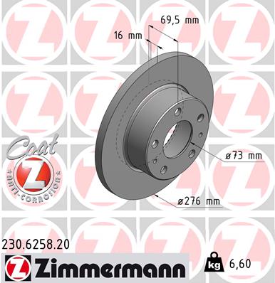 ZIMMERMANN Hátsó féktárcsa 230.6258.20_ZIM