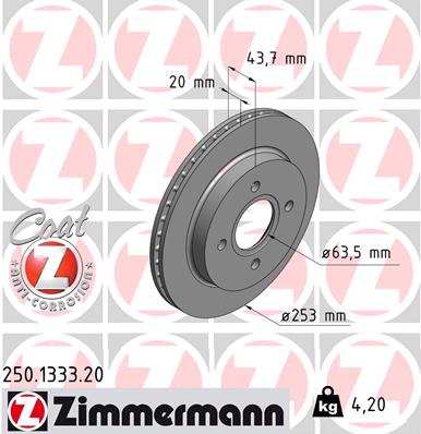 ZIMMERMANN Hátsó féktárcsa 250.1333.20_ZIM