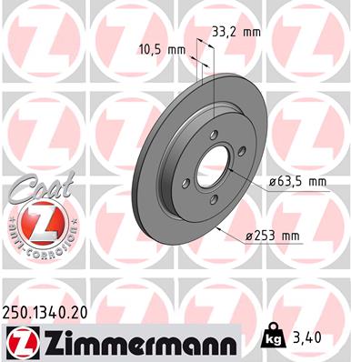 ZIMMERMANN Hátsó féktárcsa 250.1340.20_ZIM