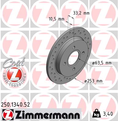 ZIMMERMANN Hátsó féktárcsa 250.1340.52_ZIM