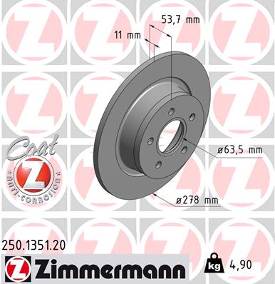 ZIMMERMANN Hátsó féktárcsa 250.1351.20_ZIM