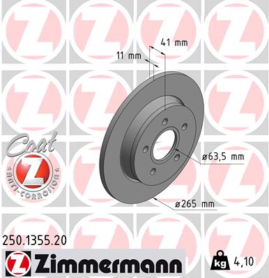 ZIMMERMANN Hátsó féktárcsa 250.1355.20_ZIM