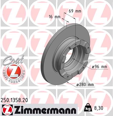 ZIMMERMANN Hátsó féktárcsa 250.1358.20_ZIM