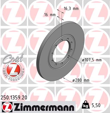 ZIMMERMANN Hátsó féktárcsa 250.1359.20_ZIM