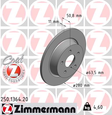 ZIMMERMANN Hátsó féktárcsa 250.1364.20_ZIM