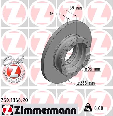 ZIMMERMANN Hátsó féktárcsa 250.1368.20_ZIM