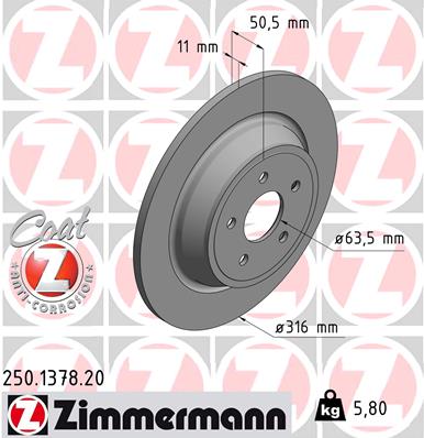 ZIMMERMANN Hátsó féktárcsa 250.1378.20_ZIM