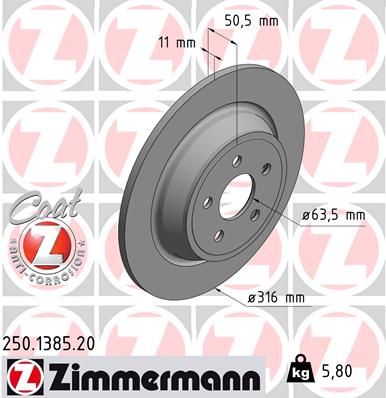 ZIMMERMANN Hátsó féktárcsa 250.1385.20_ZIM