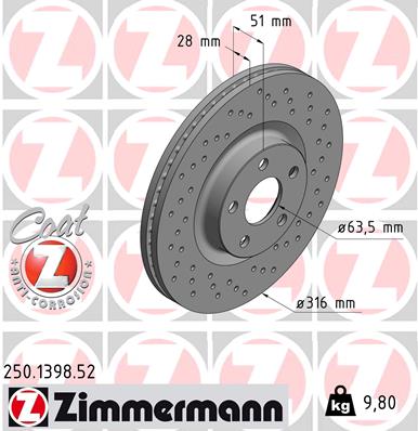 ZIMMERMANN Féktárcsa, mind 250.1398.52_ZIM