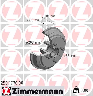 ZIMMERMANN Fékdob 250.1770.00_ZIM